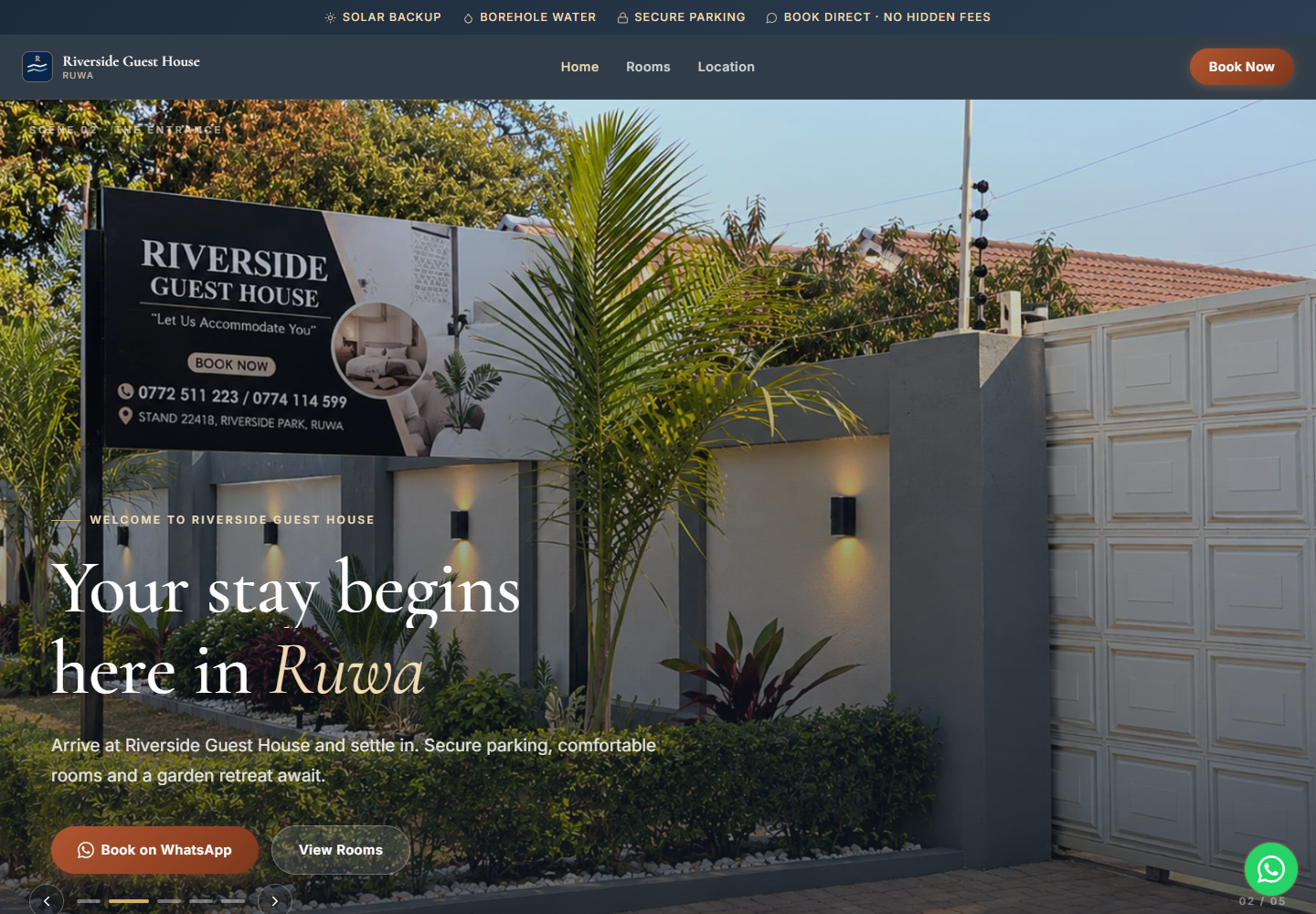 Riverside Guest House website interface